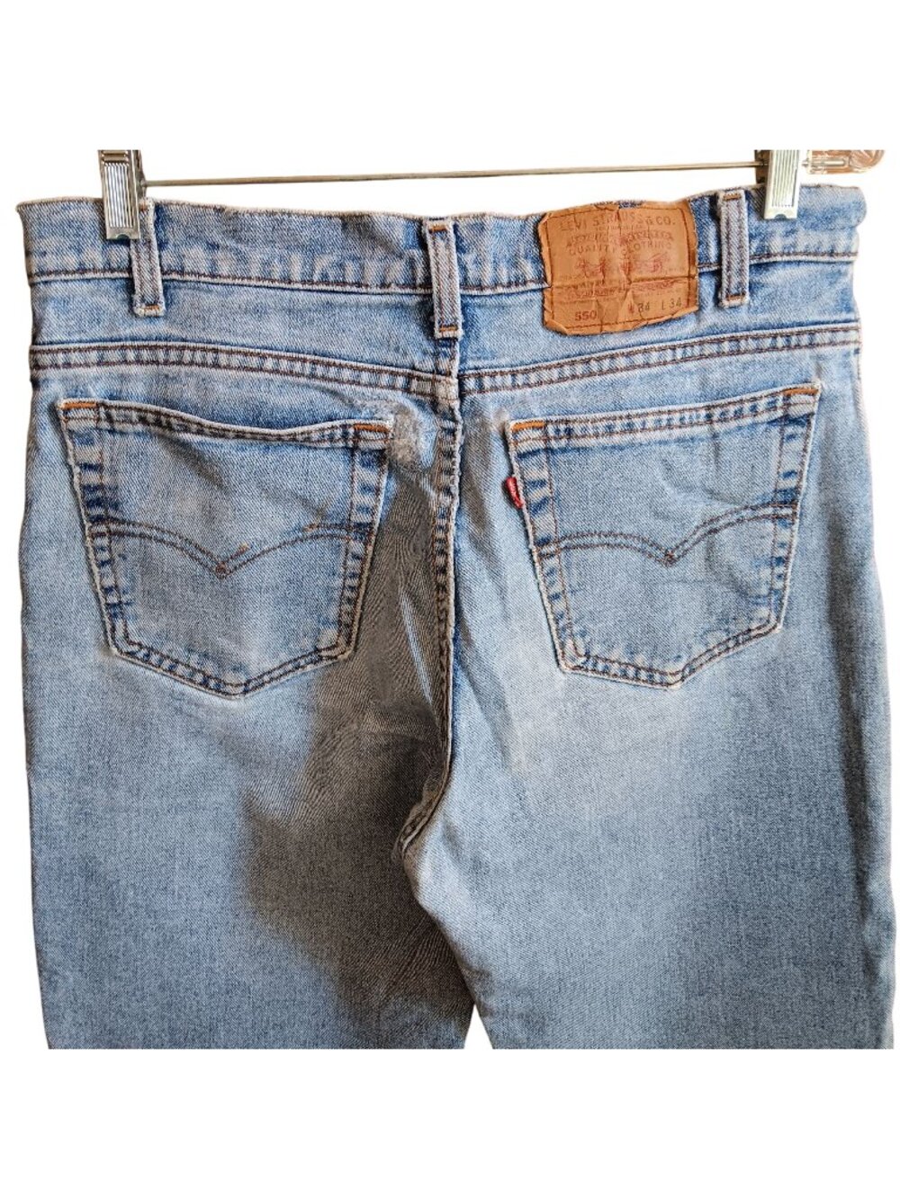 True Vintage Levi's 550 Jeans 34x31 Relaxed Fit Distressed Raw Denim Red Tab USA